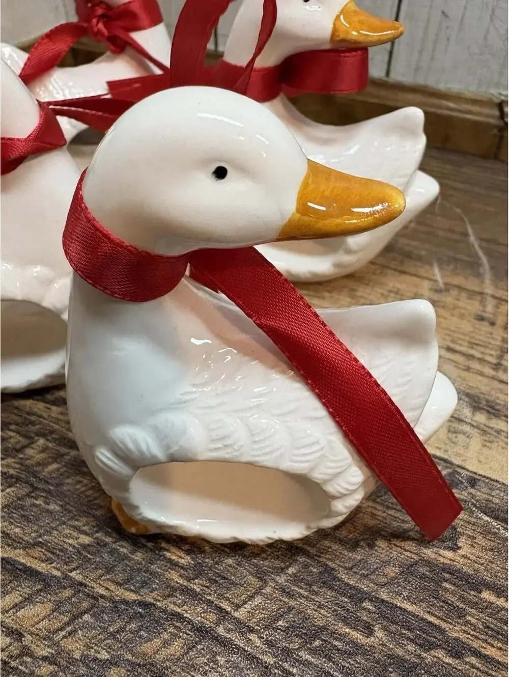 Ceramic White Duck Goose Napkin Rings Set of 4 Farmhouse Country Vintage Decor